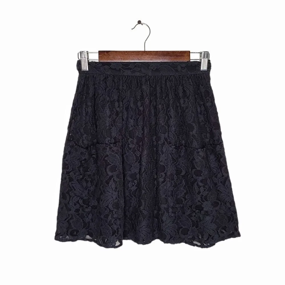 Kimchi Blue | Black Lined Lace Pocket Skirt | 2 - Picture 5 of 14